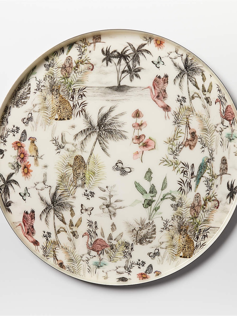 CB2 Decorative Tropical Print Serving Tray in Cream and Pink